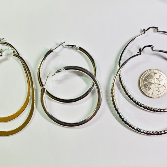 3 pair extra Large hoop earrings 925 silver plated 3” -2” - Picture 4 of 4